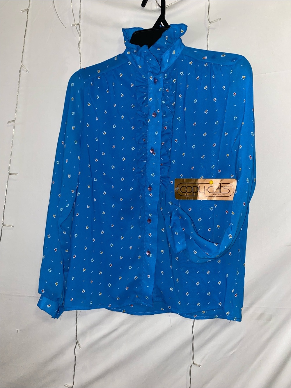 Bright Blue Ruffle Front Blouse